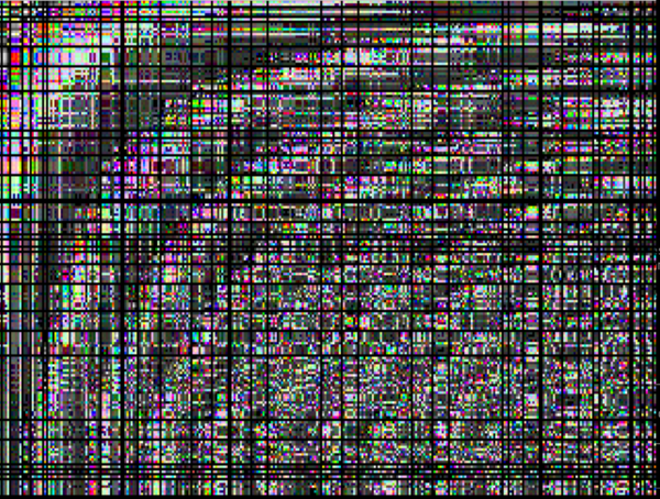 A grid of multicoloured static, like scrambled video memory