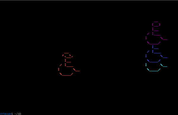 Two wireframe figures built from stacked octagons, one red and one in a rainbow gradient
